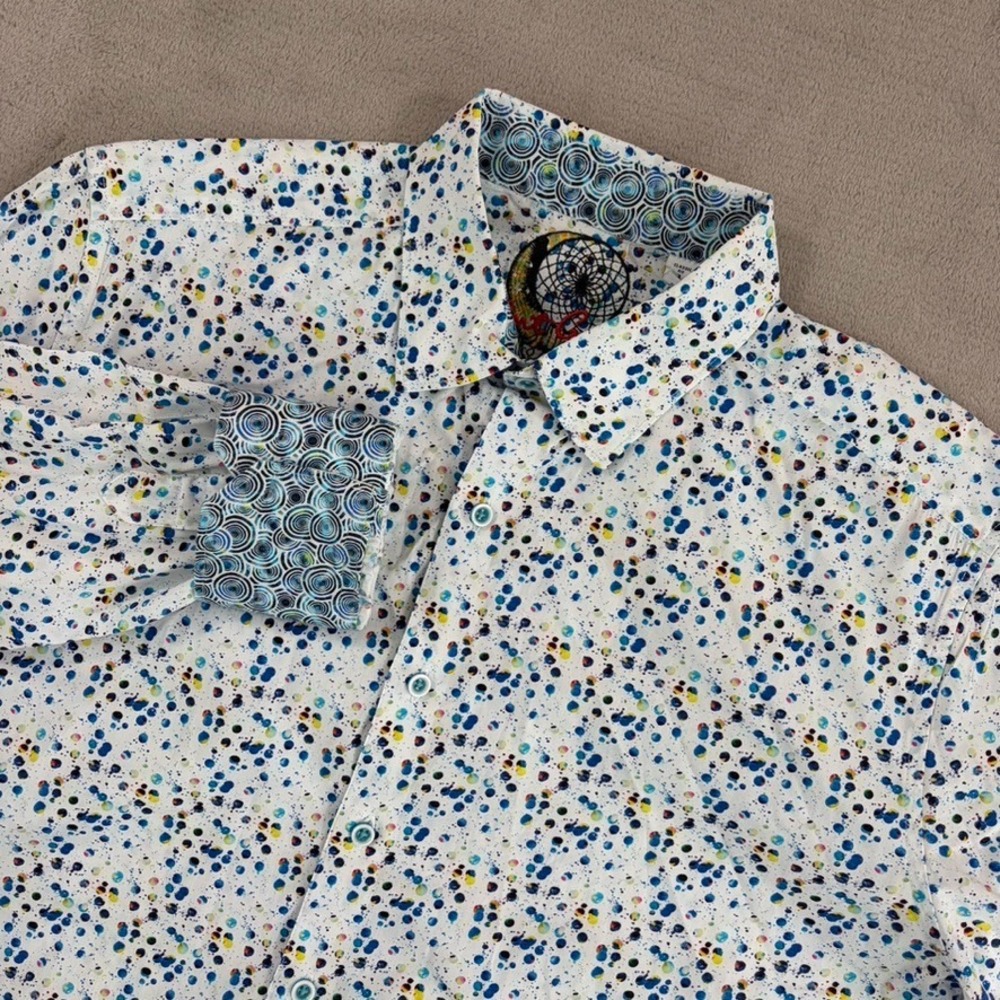 Robert Graham Geometric Abstract Dotted Flip Cuffs Shirt in Multi Men Large $238